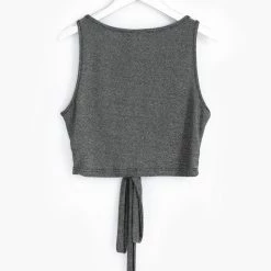 Among The Brave Milky Way Silver Shimmer Ring Tie Waist Crop Tank Top Fashion