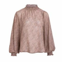 Among The Brave Embrace Rose Ditsy Leaf LS High Neck Shirred Top Fashion