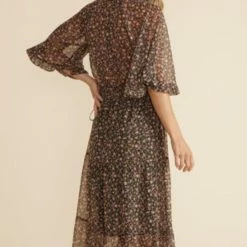 Mink Pink Amaya Brown Multi Mid Sleeve Midi Dress Fashion