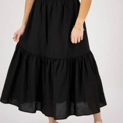 Ivy + Jack Hope Black Linen Tiered Midi Skirt