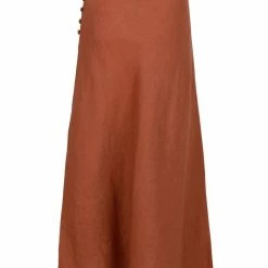 Among The Brave Fashion Utopia Spice Bias Linen Midi Skirt With Self Buttons