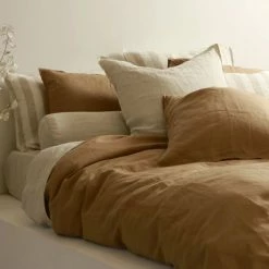 Home Lab 100% French Linen Duvet Cover Set Queen Ginger