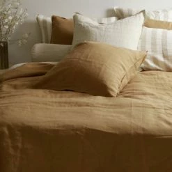 Home Lab 100% French Linen Duvet Cover Set Super King Ginger