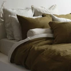 Home Lab 100% French Linen Duvet Cover Set Super King Khaki Cushion, Throws & Linen