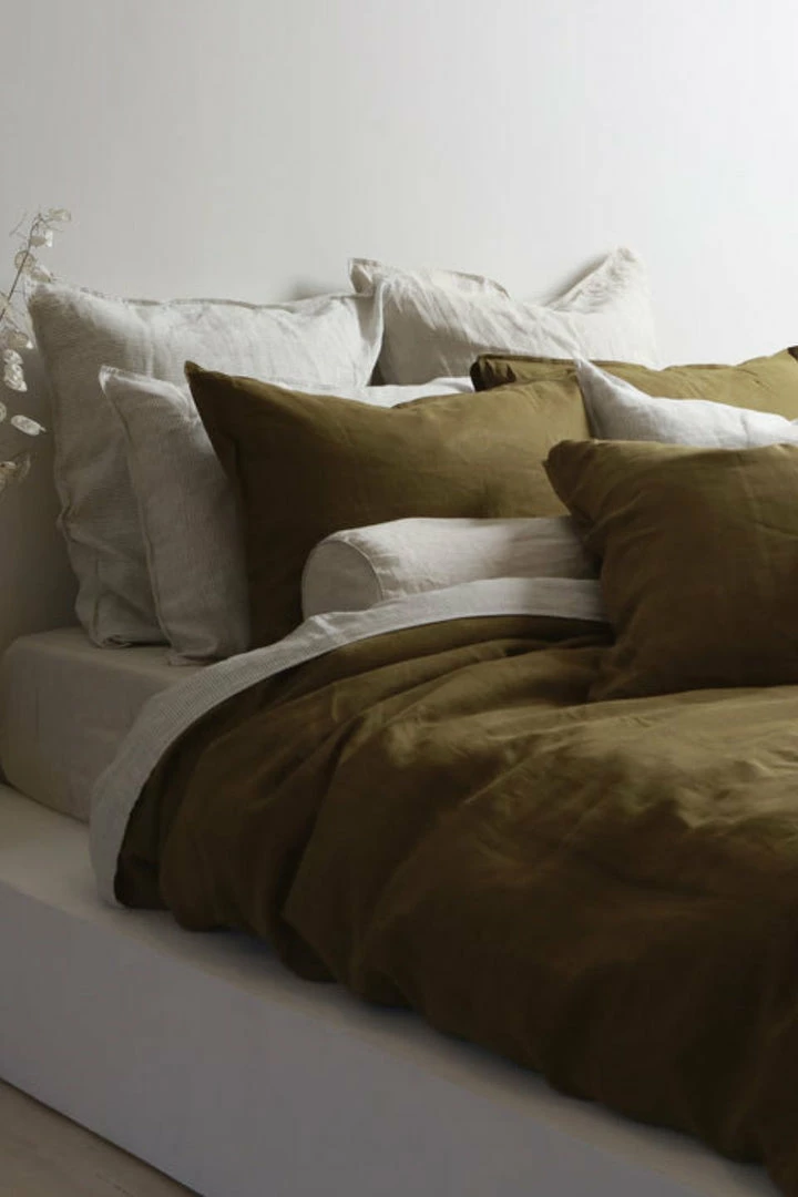 Home Lab 100% French Linen Duvet Cover Set Super King Khaki Cushion, Throws & Linen