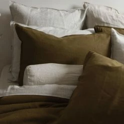 Home Lab 100% French Linen Duvet Cover Set Super King Khaki Cushion, Throws & Linen