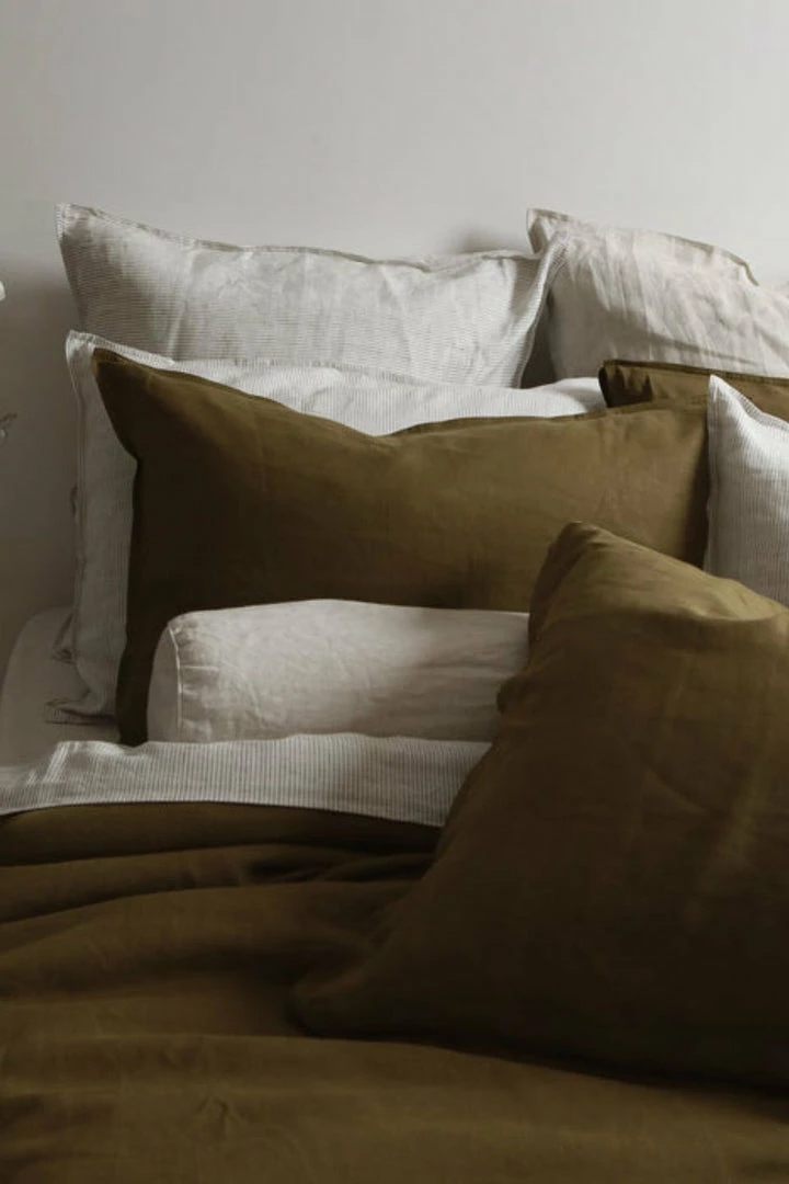 Home Lab 100% French Linen Duvet Cover Set Super King Khaki Cushion, Throws & Linen