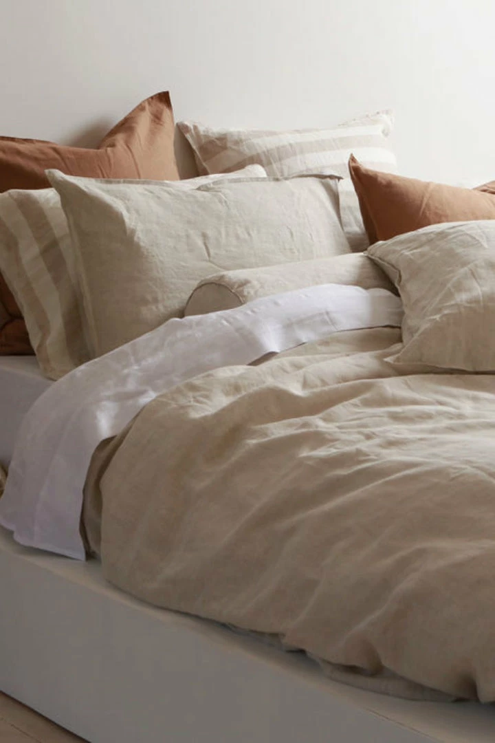 Home Lab 100% French Linen Duvet Cover Set Super King Natural Oatmeal Cushion, Throws & Linen