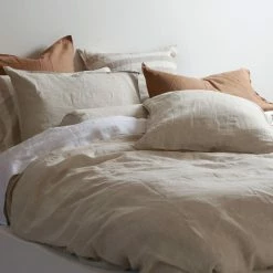 Home Lab Cushion, Throws & Linen 100% French Linen Duvet Cover Set King Natural Oatmeal