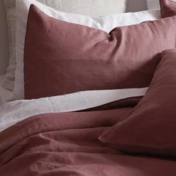 Home Lab 100% French Linen Duvet Cover Set Queen Chestnut Dusky Rose