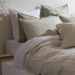 Home Lab 100% French Linen Duvet Cover Set Super King Charcoal Pinstripe Cushion, Throws & Linen