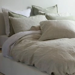 Home Lab 100% French Linen Duvet Cover Set King Charcoal Pinstripe