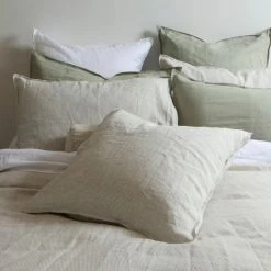 Home Lab 100% French Linen Duvet Cover Set King Charcoal Pinstripe