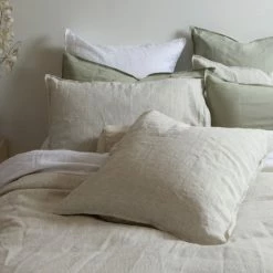 Home Lab 100% French Linen Duvet Cover Set Super King Charcoal Pinstripe Cushion, Throws & Linen