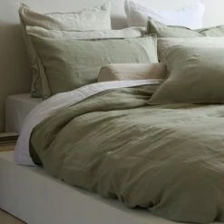 Home Lab 100% French Linen Duvet Cover Set Super King Sage