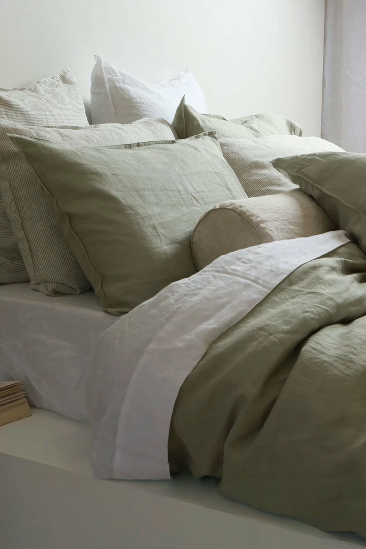 Home Lab 100% French Linen Duvet Cover Set King Sage