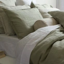 Home Lab 100% French Linen Duvet Cover Set Queen Sage Cushion, Throws & Linen