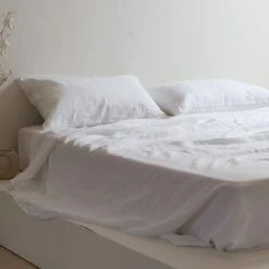 Home Lab 100% French Linen Sheet Set Queen White Cushion, Throws & Linen