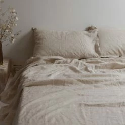 Home Lab 100% French Linen Sheet Set King Natural Oatmeal Cushion, Throws & Linen