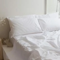 Home Lab 100% Stonewashed Cotton Sheet Set King White Cushion, Throws & Linen