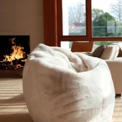 Home Lab Vegan Fur Bean Bag Ivory Furniture