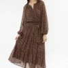 Billie The Label Vivacious Brown Floral Mid Sleeve V Neck Tiered Midi Dress