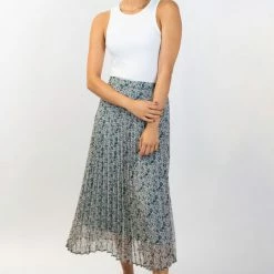 Ivy + Jack Ritzy Emerald Leaf Midi Pleated Skirt