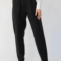 Among The Brave Essential Black Tapered Viscose Boyfriend Cuffed Pant Fashion