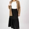 Ivy + Jack Hope Black Linen Tiered Midi Skirt