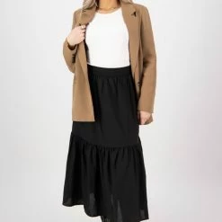 Ivy + Jack Hope Black Linen Tiered Midi Skirt
