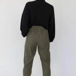 Among The Brave New Warrior Khaki Relaxed Drapey Drawstring Stretch Cuff Pant Fashion