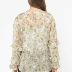Seeking Lola Fashion Happily Ever After Sage Floral Frill LS Top