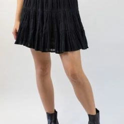 Ivy + Jack Lexi Black Shirred Cotton Tiered Mini Skirt