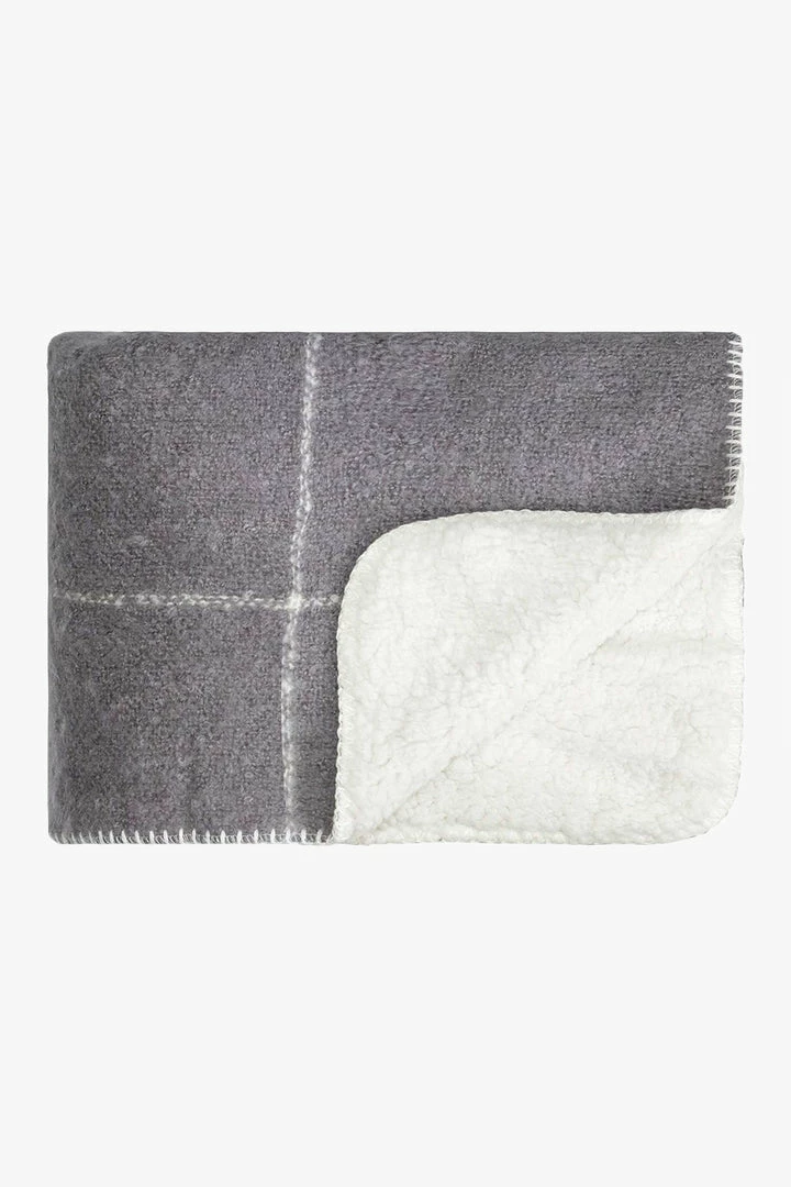 Kerridge Grid Frost Grey Sherpa Fleece Throw 130x170cm