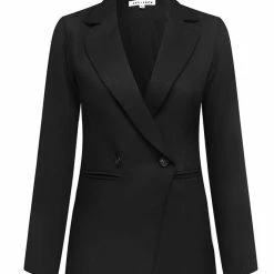 Ivy + Jack Harper Black Textured Plain Double Breasted Blazer Fashion