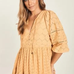Harni Fashion Rosie Butterscotch Mid Sleeve Lace Mini Dress