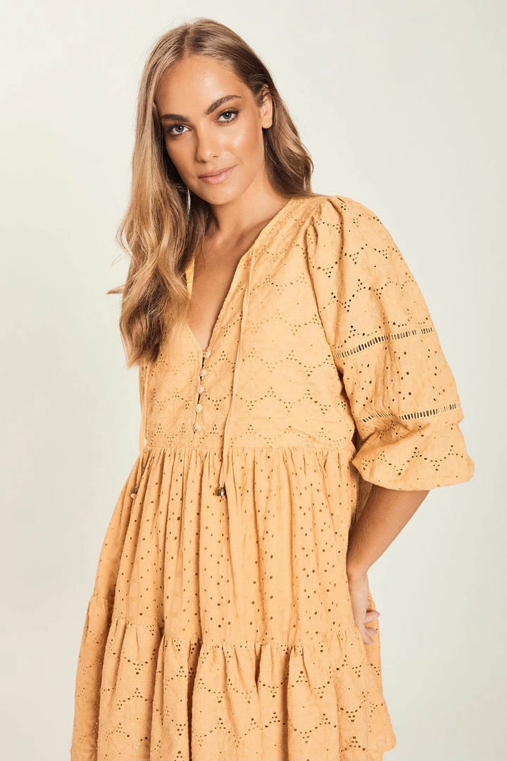 Harni Fashion Rosie Butterscotch Mid Sleeve Lace Mini Dress