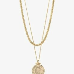 Pilgrim Nomad Double Chain Coin Pendant Necklace Gold