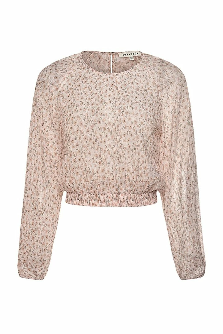 Ivy + Jack Carly Natural Floral Crinkle LS Raglan Elastic Hem Crop Top