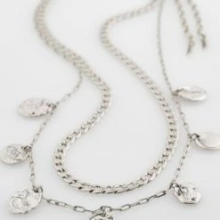 Pilgrim Poesy Double Chain Thick And Thin With Circle Pendants Silver Necklace
