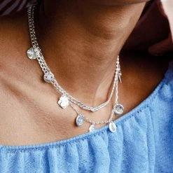 Pilgrim Poesy Double Chain Thick And Thin With Circle Pendants Silver Necklace