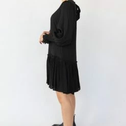 Ivy + Jack Bria Black Cotton LS Dropped Waist Smock Dress Fashion