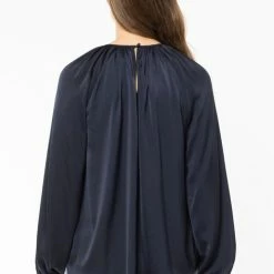 Seeking Lola United Navy Satin LS Blouse