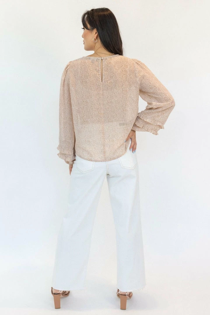 Among The Brave Ava Cream Ditsy Animal Double Ruffle Puff Sleeve Top