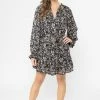Seeking Lola Inspire Black Floral LS Frill Hem Shift Dress