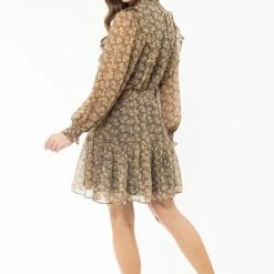 Seeking Lola Wondrous Marigold Petal LS High Neck Frill Smock Dress Fashion