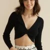 Mink Pink Fashion Laur Black V Neck LS Knit Top