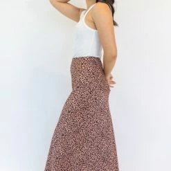Ivy + Jack Fashion Ivy Peach Leopard Satin Midi Bias Skirt
