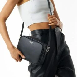 Nakedvice Accessories The 1995 Silver Zip Crossbody Nappa Bag Black Leather