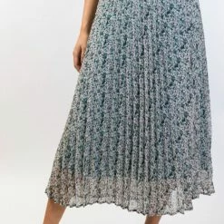 Ivy + Jack Ritzy Emerald Leaf Midi Pleated Skirt